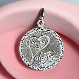Vintage Sterling Silver "Be My Valentine" Pendant Heart Charm Script Textured